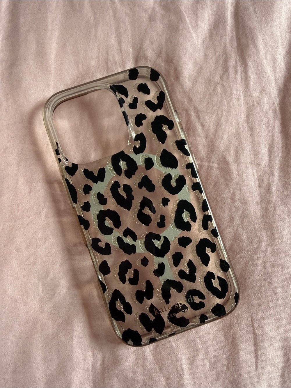 kate spade Black Leopard Print Clear glitter case iPhone 16 pro